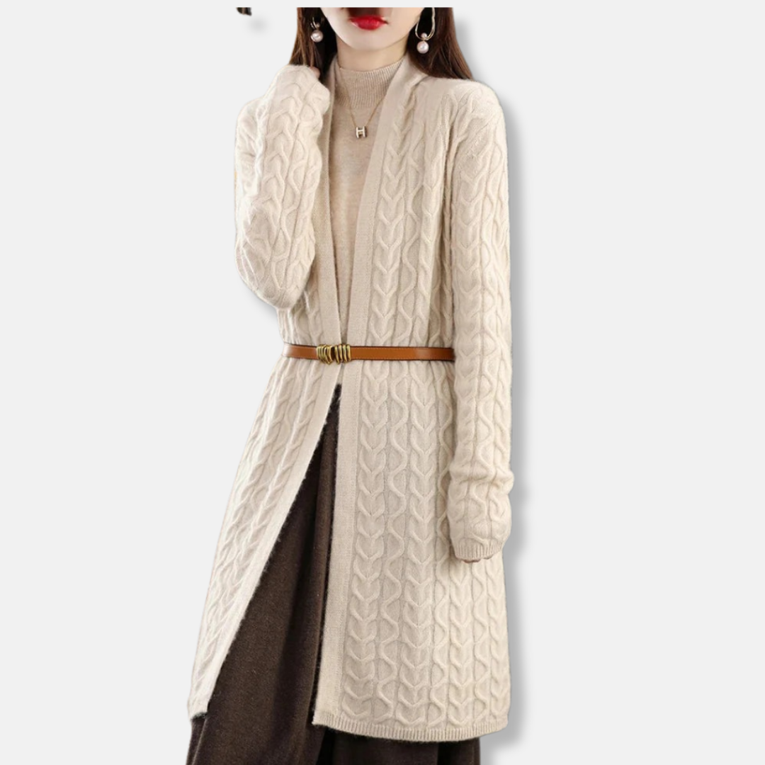 VogeLuxe | Gilet long en maille torsadée pour femme 2
