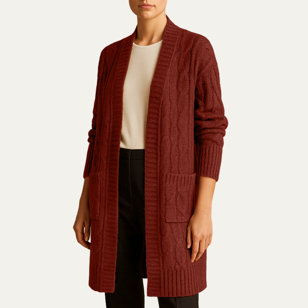 VogeLuxe | Gilet long en maille torsadée pour femme 5