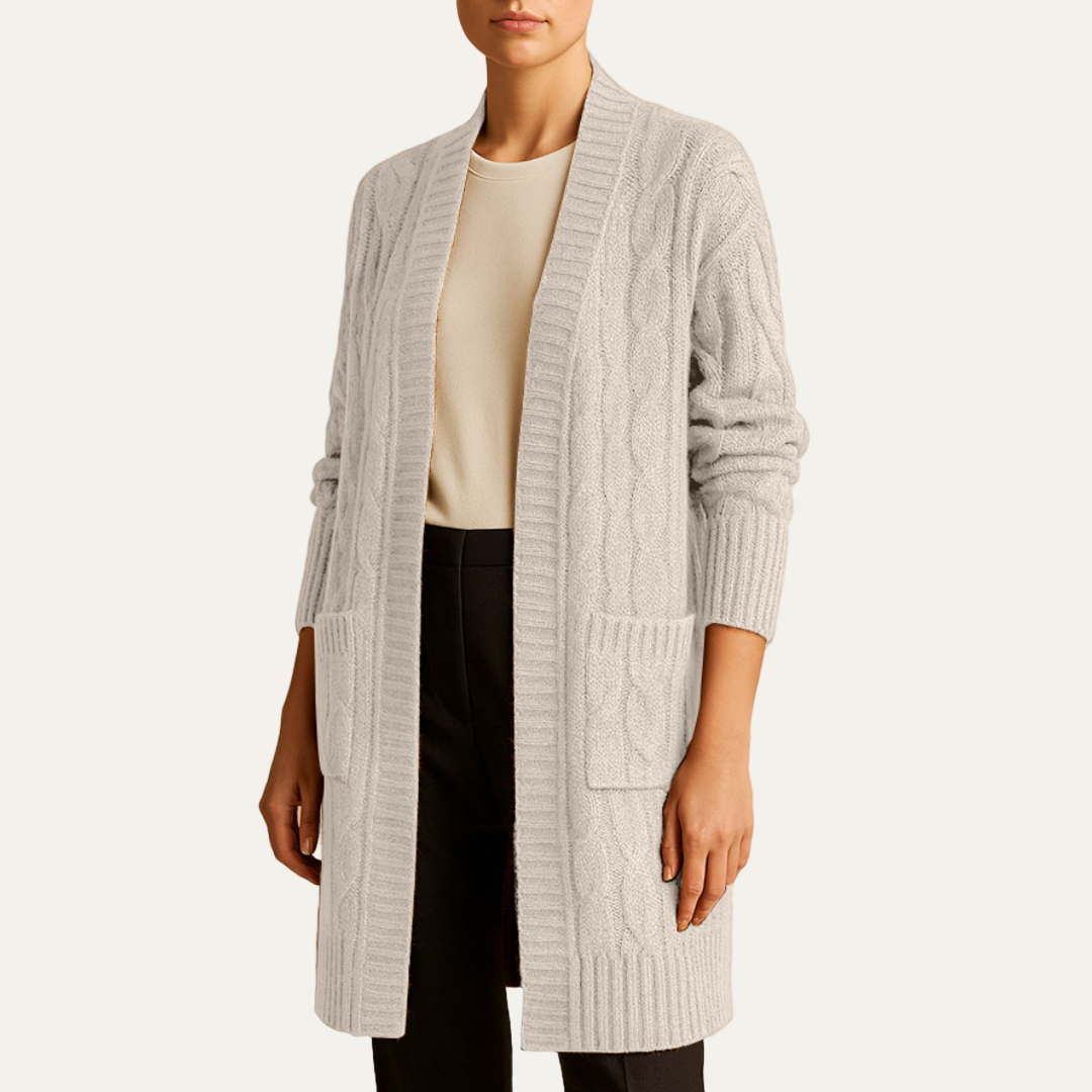 VogeLuxe | Gilet long en maille torsadée pour femme 6