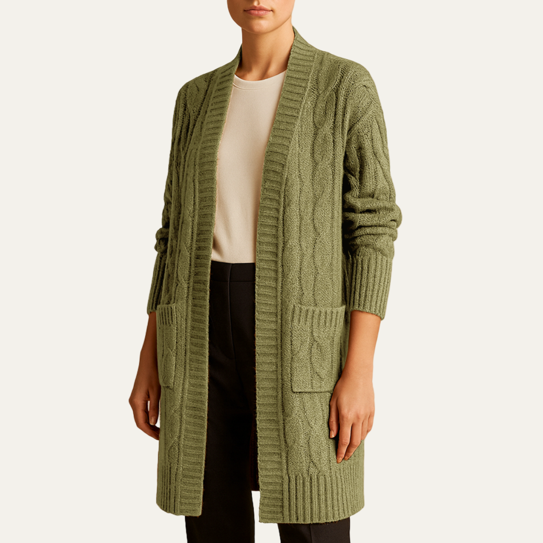 VogeLuxe | Gilet long en maille torsadée pour femme 8