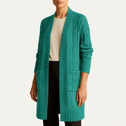 VogeLuxe | Gilet long en maille torsadée pour femme 9