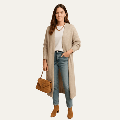 VogeLuxe | Gilet long ouvert duveteux pour femme 1