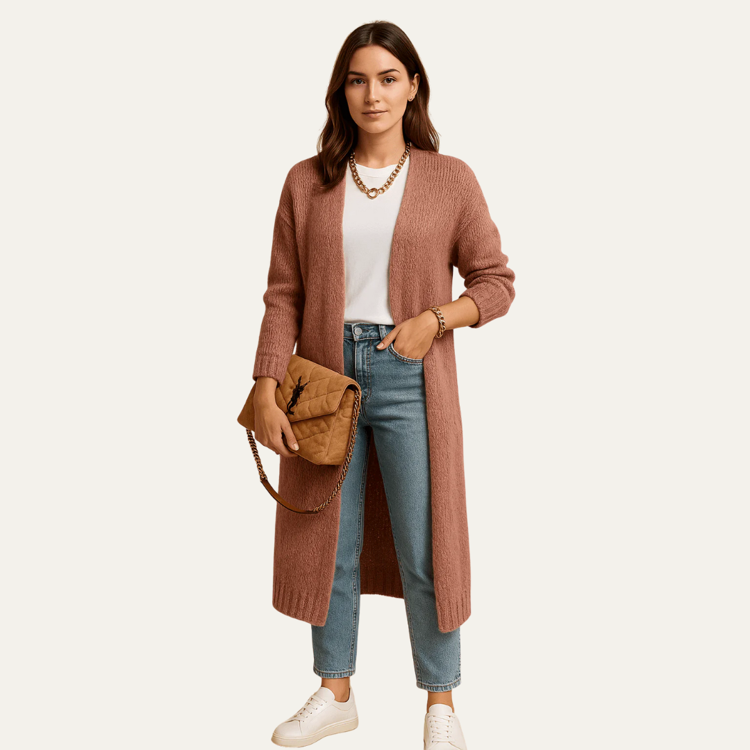 VogeLuxe | Gilet long ouvert duveteux pour femme 2