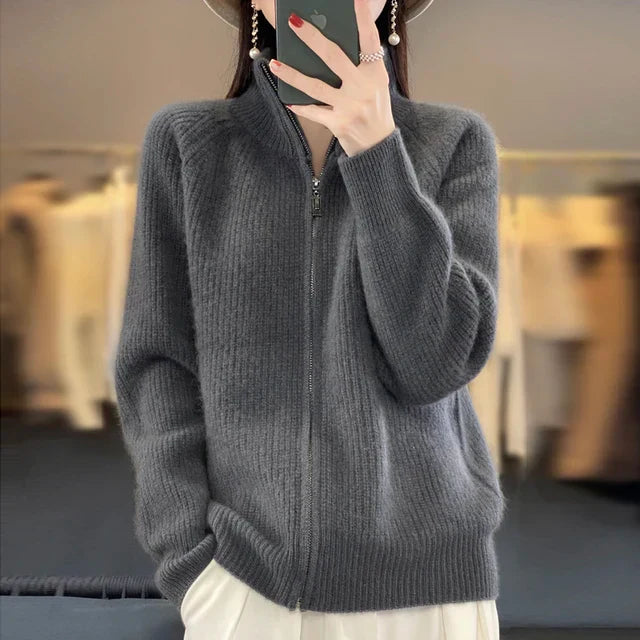 Gilet femme zippé col roulé doux et chaud
