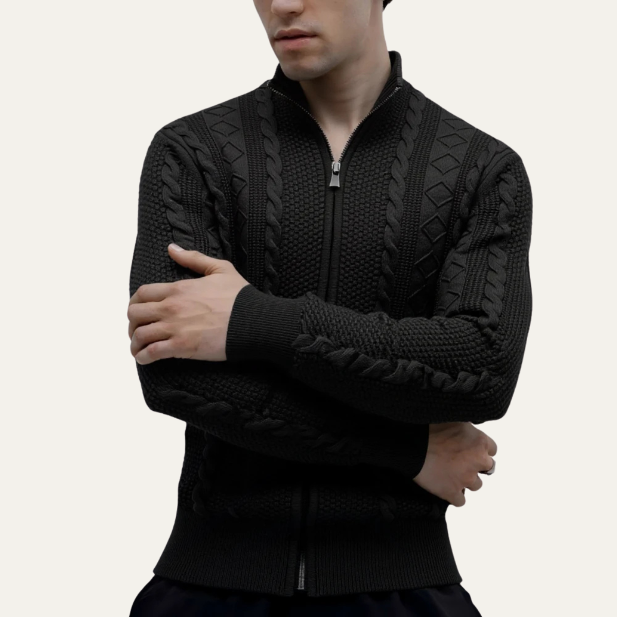 VogeLuxe | Gilet zippé en maille torsadée pour homme 6