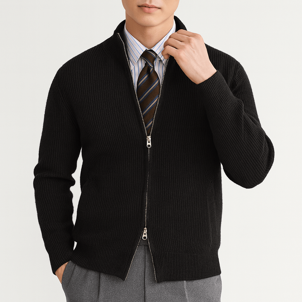 Pull zippé laine mérinos homme chaud hiver
