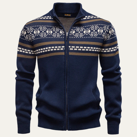Gilet Homme Motifs Fair Isle Zippé Chaud - PanierRoyale
