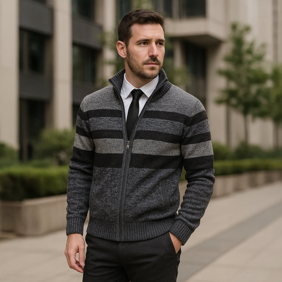 VogeLuxe | Gilet zippé rayé pour homme 6