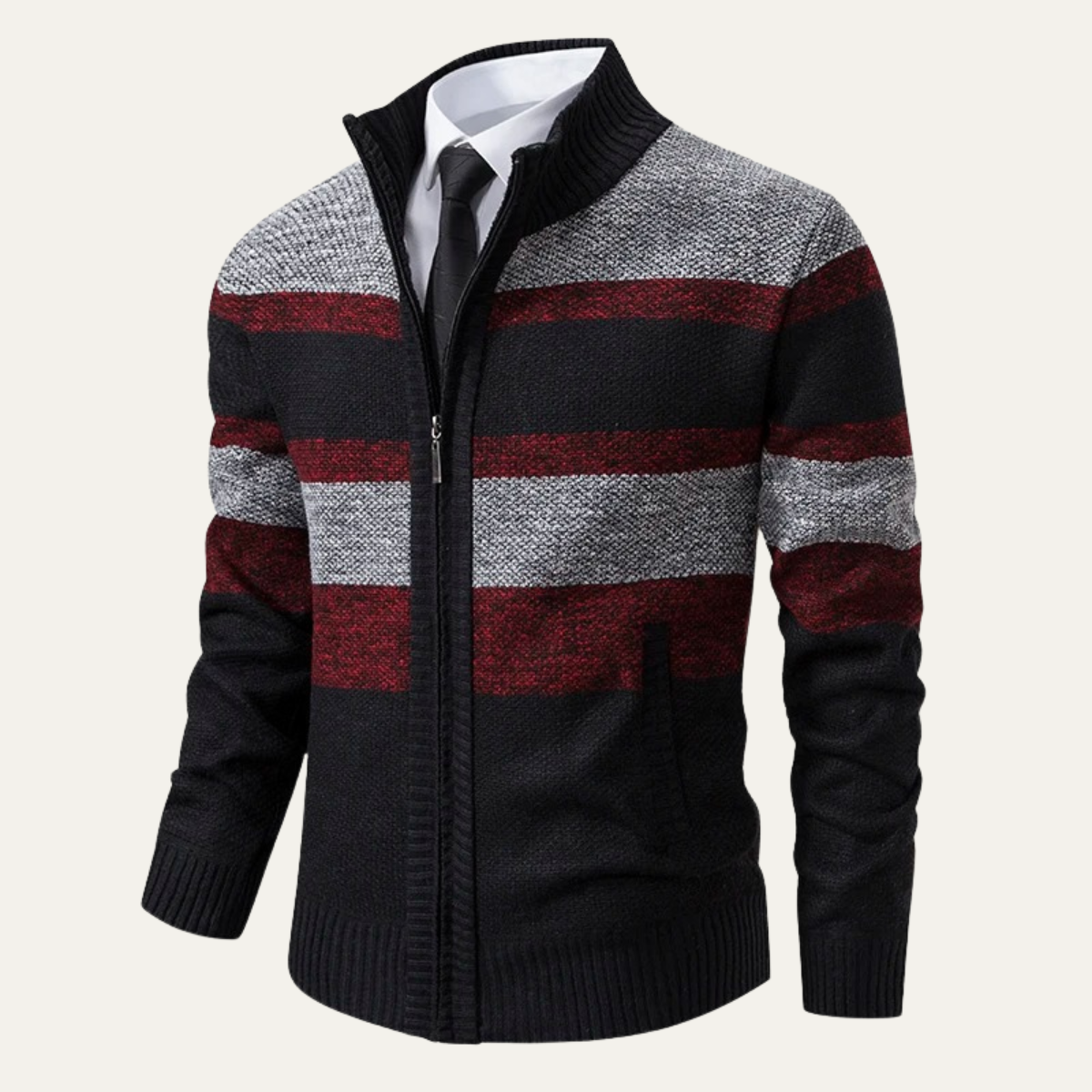 VogeLuxe | Gilet zippé rayé trois couleurs pour homme 2