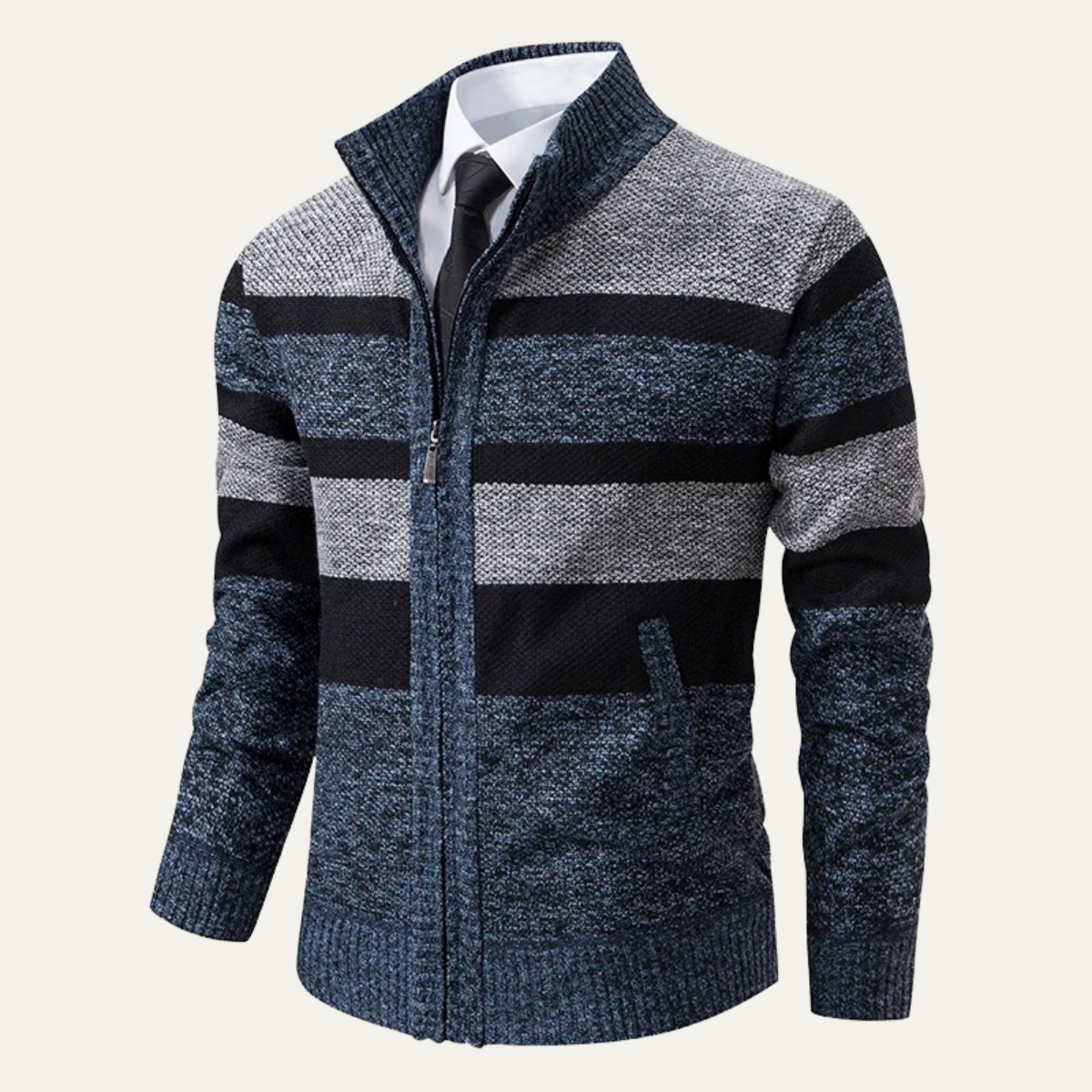 VogeLuxe | Gilet zippé rayé trois couleurs pour homme 6