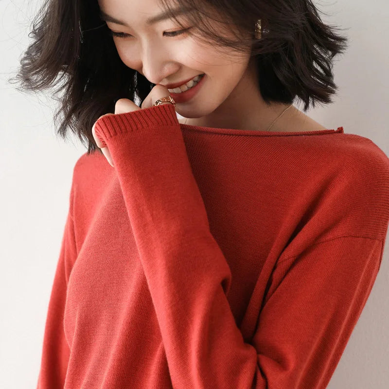 Pull Maille Col Bateau Femme Décontracté