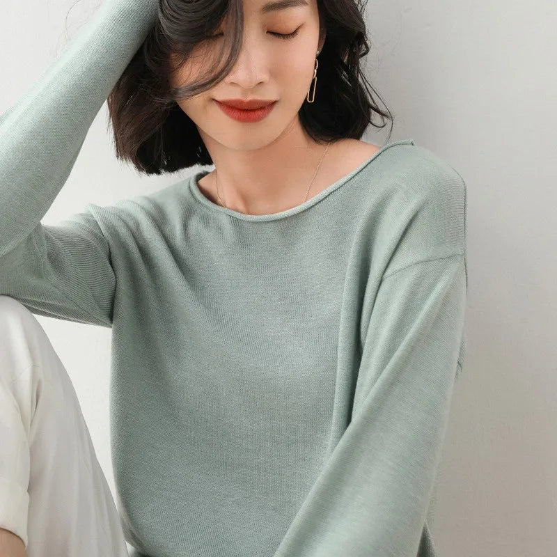 Pull Maille Col Bateau Femme Décontracté