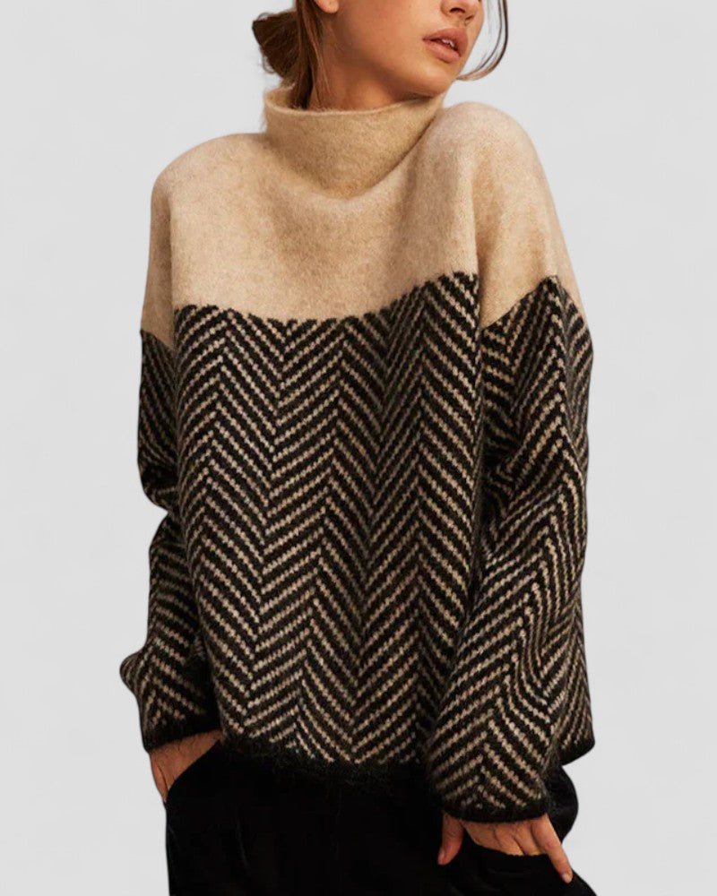 Pull Col Roulé Géométrique Femme Hiver - PanierRoyale
