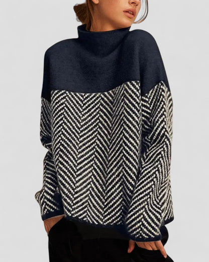 Pull Col Roulé Géométrique Femme Hiver