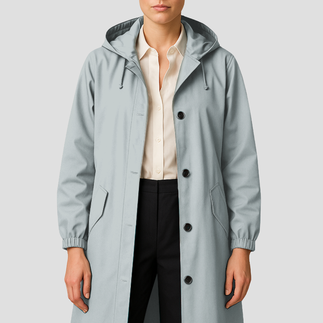 VogeLuxe | Imperméable mi-long élégant pour femme avec capuche 11