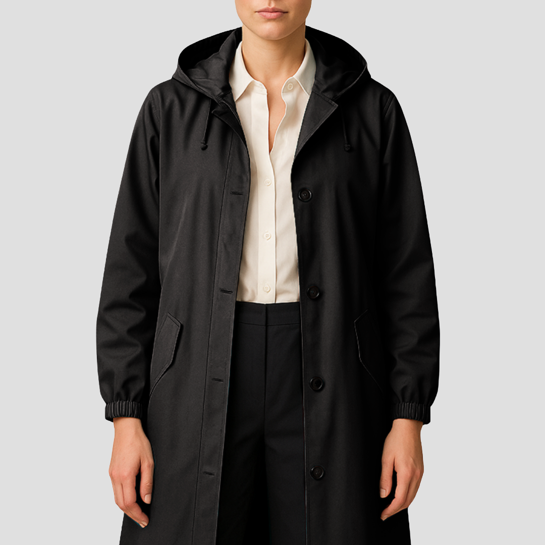 VogeLuxe | Imperméable mi-long élégant pour femme avec capuche 4