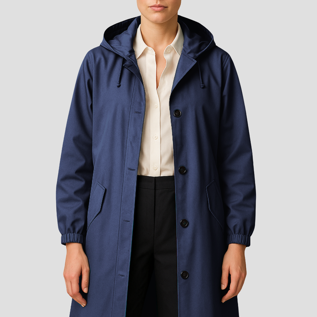 VogeLuxe | Imperméable mi-long élégant pour femme avec capuche 5