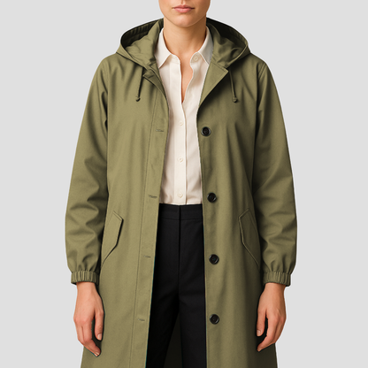 VogeLuxe | Imperméable mi-long élégant pour femme avec capuche 6