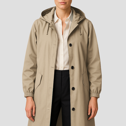 VogeLuxe | Imperméable mi-long élégant pour femme avec capuche 7