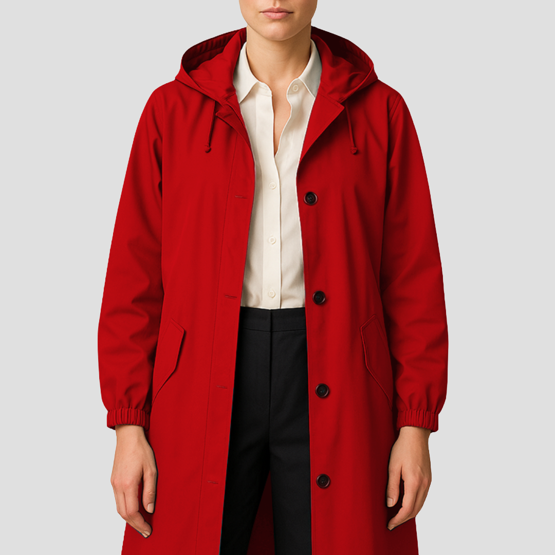 VogeLuxe | Imperméable mi-long élégant pour femme avec capuche 8