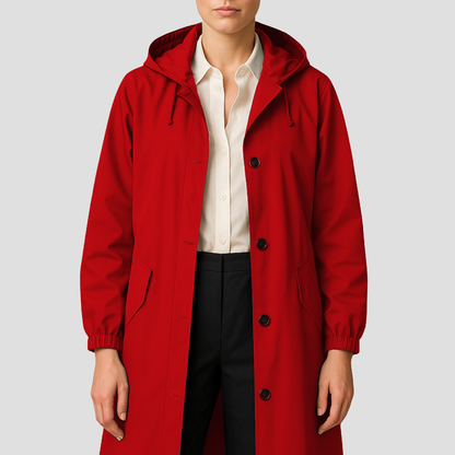 VogeLuxe | Imperméable mi-long élégant pour femme avec capuche 8