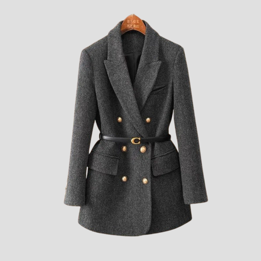 VogeLuxe | Manteau blazer ceinturé à chevrons pour femme 0