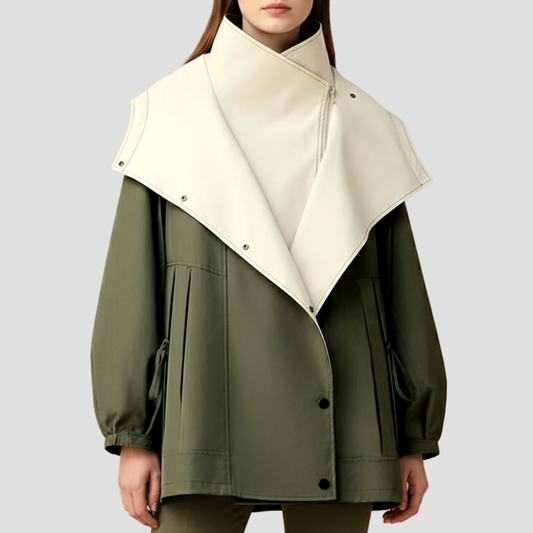 VogeLuxe | Manteau court à col montant et revers cape pour femme 0