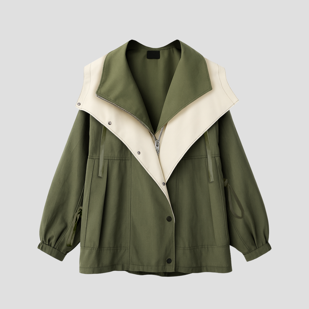 VogeLuxe | Manteau court à col montant et revers cape pour femme 1