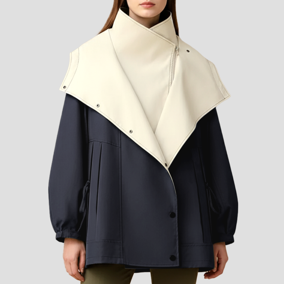VogeLuxe | Manteau court à col montant et revers cape pour femme 5