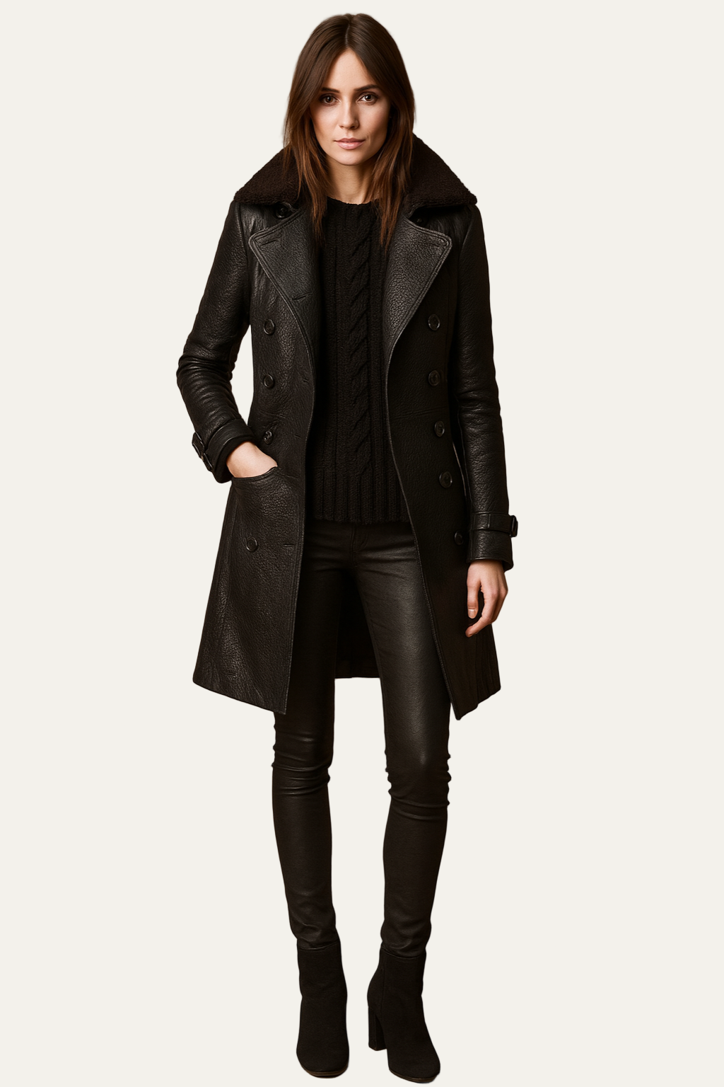 Manteau femme en peau de mouton avec col montant doux - PanierRoyale