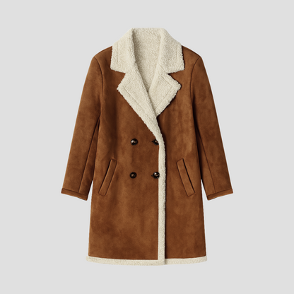 VogeLuxe | Manteau croisé en daim doublé de peau lainée pour femme 1
