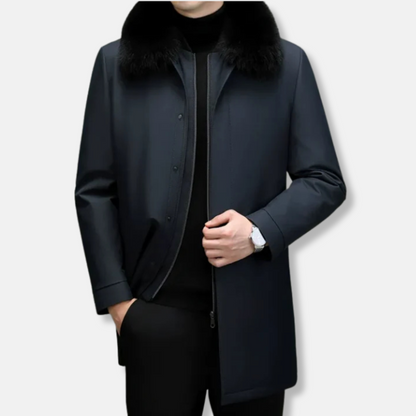 VogeLuxe | Manteau de voiture zippé pour homme avec bordure en fausse fourrure 0