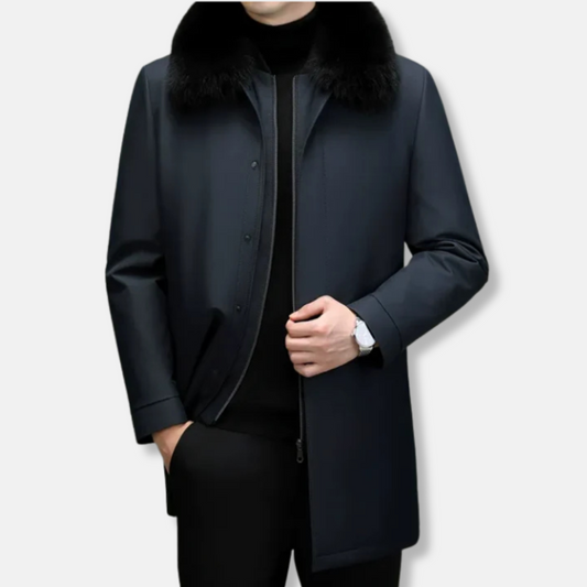 VogeLuxe | Manteau de voiture zippé pour homme avec bordure en fausse fourrure 0