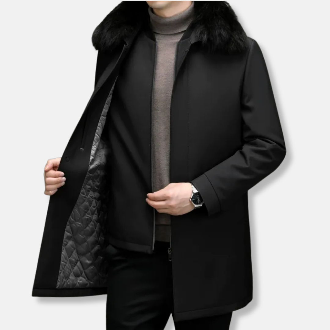 VogeLuxe | Manteau de voiture zippé pour homme avec bordure en fausse fourrure 3