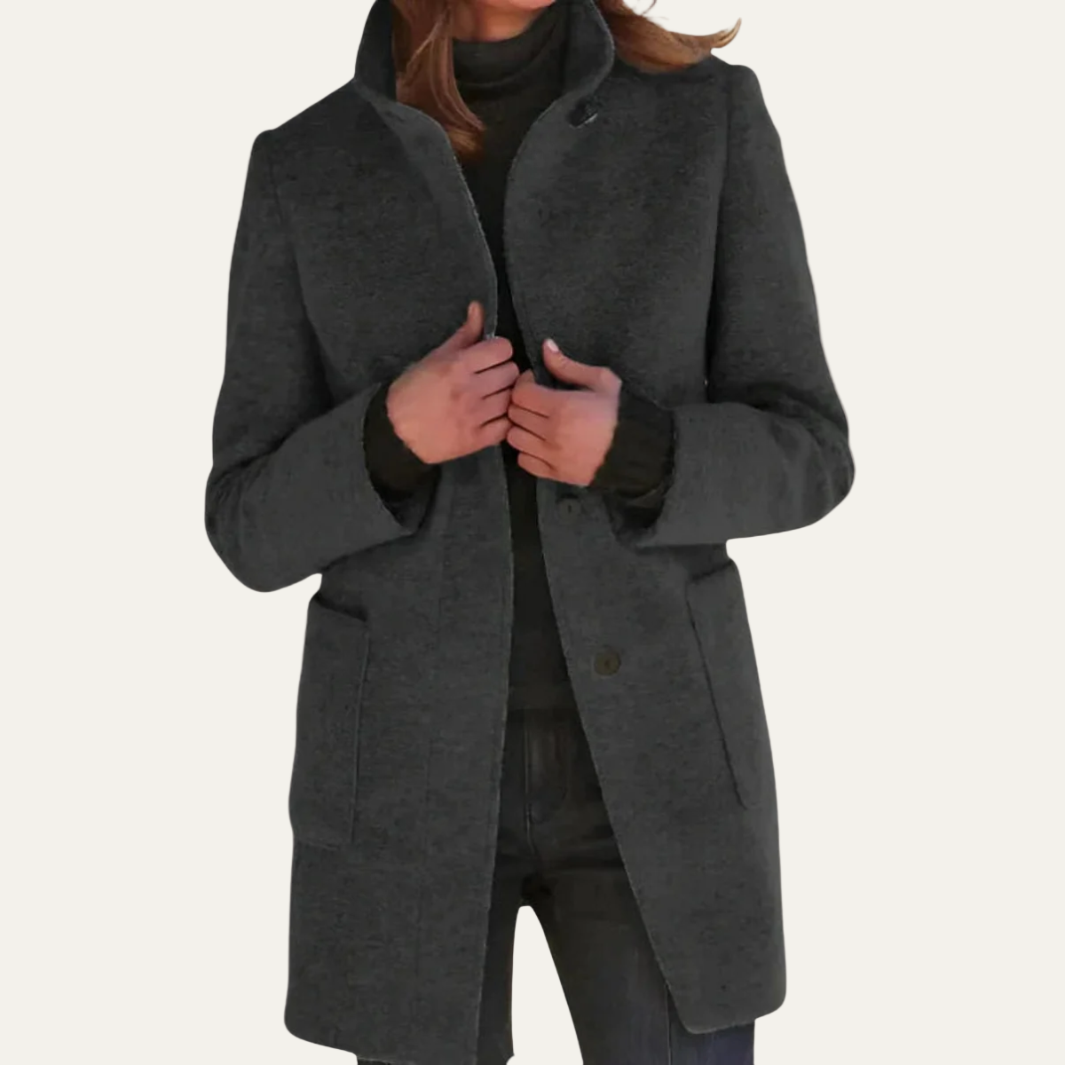 Manteau femme col montant chaud et élégant