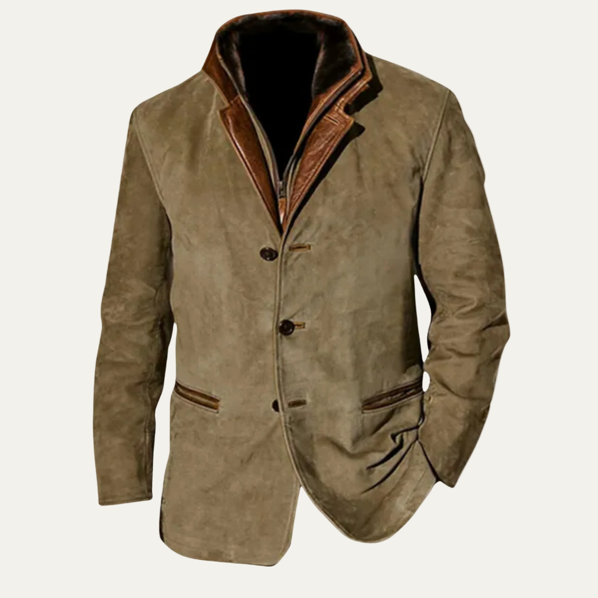 Manteau homme cuir brun classique trois boutons - PanierRoyale