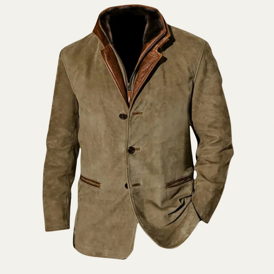 Manteau homme cuir brun classique trois boutons - PanierRoyale