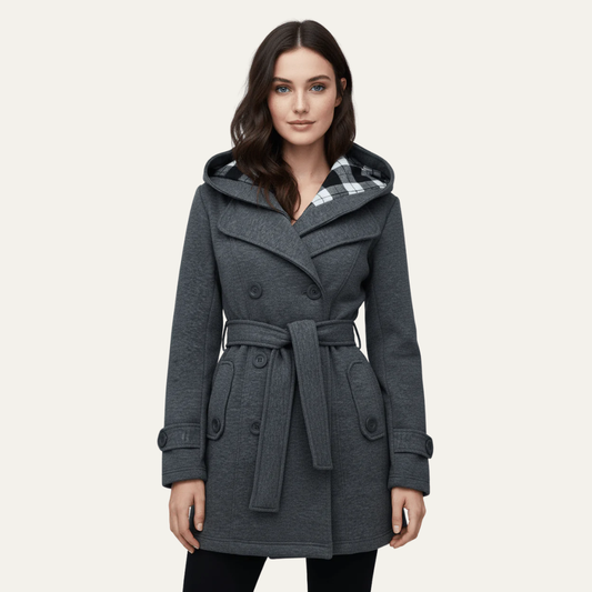 Manteau femme en laine épaisse avec capuche et ceinture ajustable - PanierRoyale