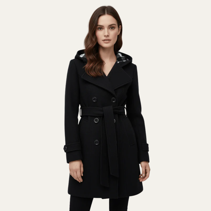 Manteau femme en laine épaisse avec capuche et ceinture ajustable