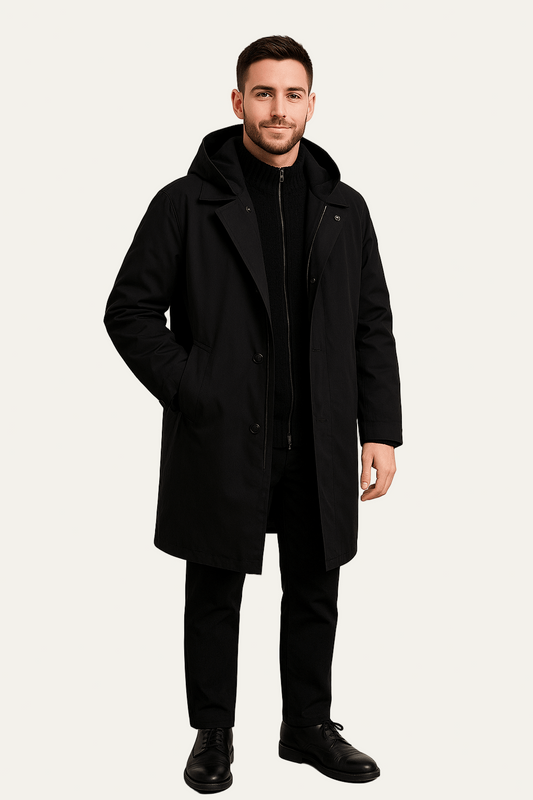 VogeLuxe | Manteau imperméable à capuche en laine mélangée pour homme 0