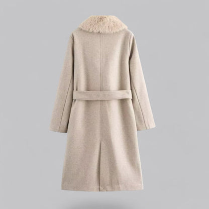VogeLuxe | Manteau long ceinturé pour femme avec col en fausse fourrure 1