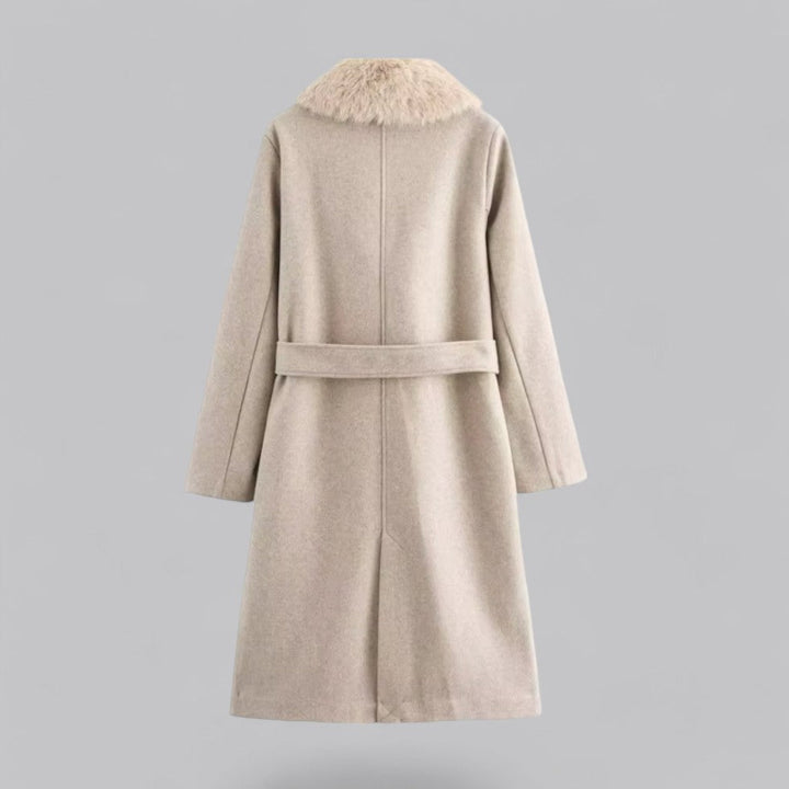Manteau long ceinturé avec col en fausse fourrure - vue 2