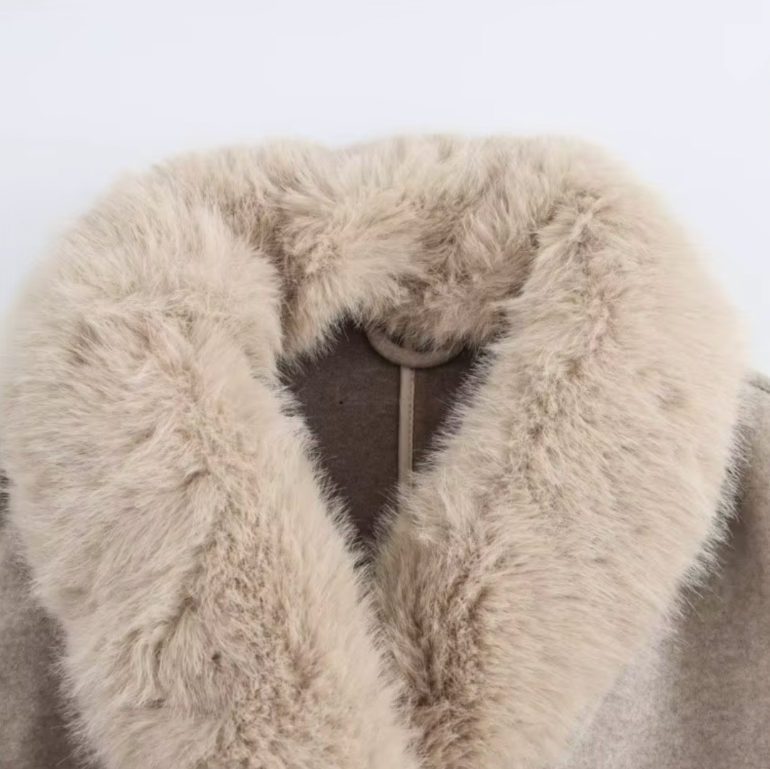 Manteau long ceinturé avec col en fausse fourrure - vue 4