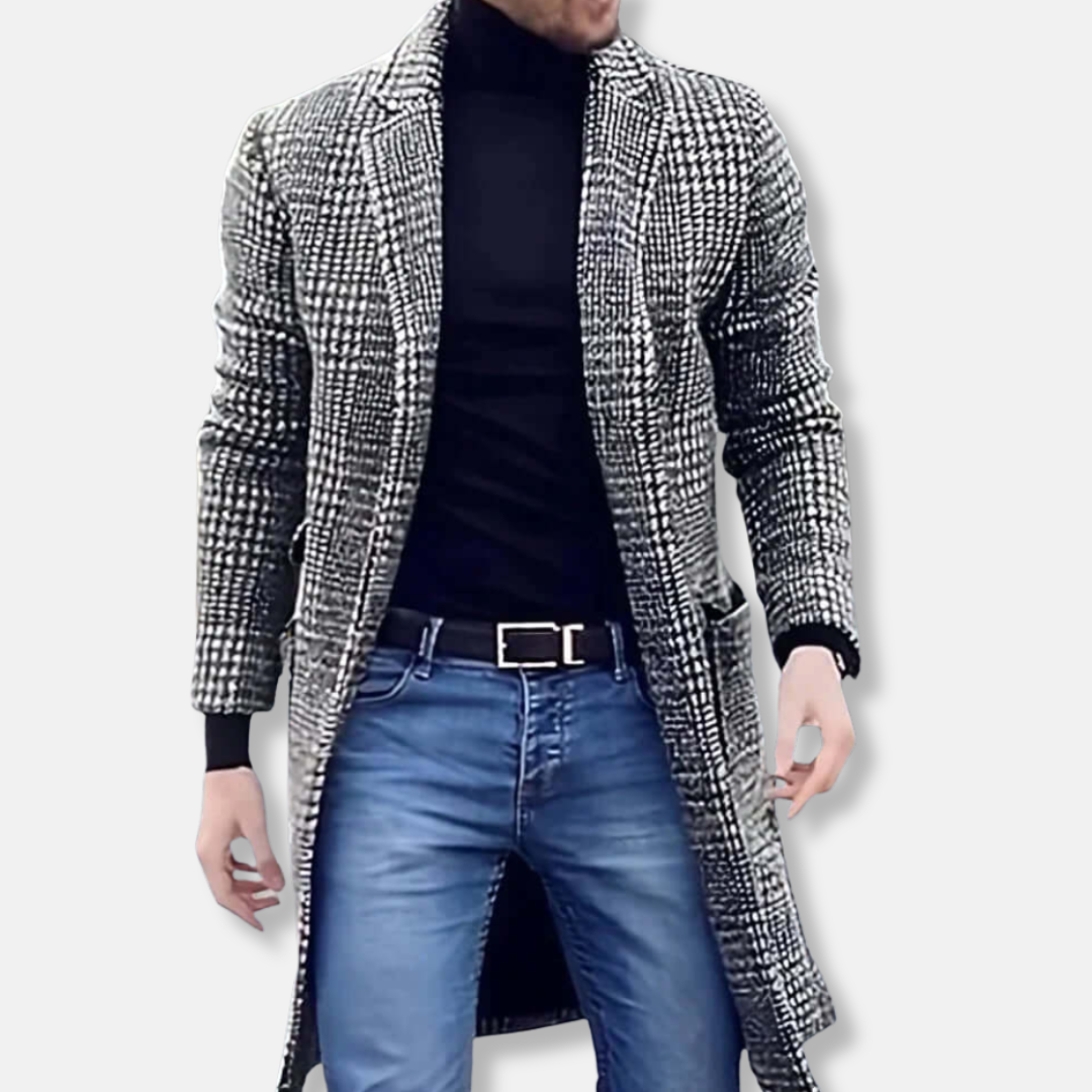 VogeLuxe | Manteau long classique pied-de-poule pour homme 0