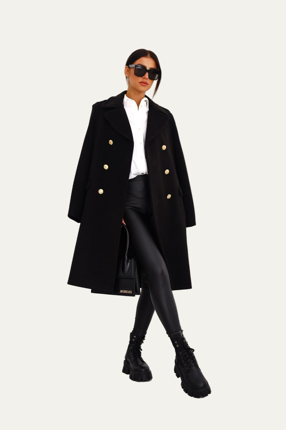 VogeLuxe | Manteau long croisé à boutons dorés pour femme 0