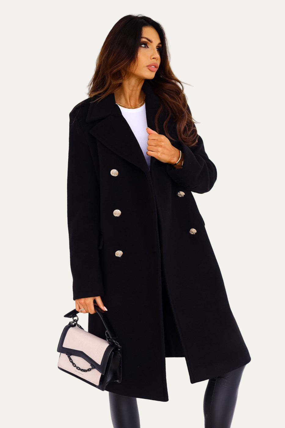 VogeLuxe | Manteau long croisé à boutons dorés pour femme 2