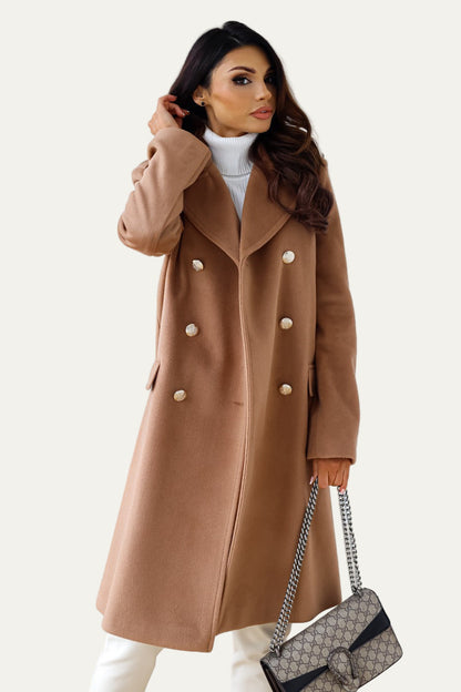VogeLuxe | Manteau long croisé à boutons dorés pour femme 4