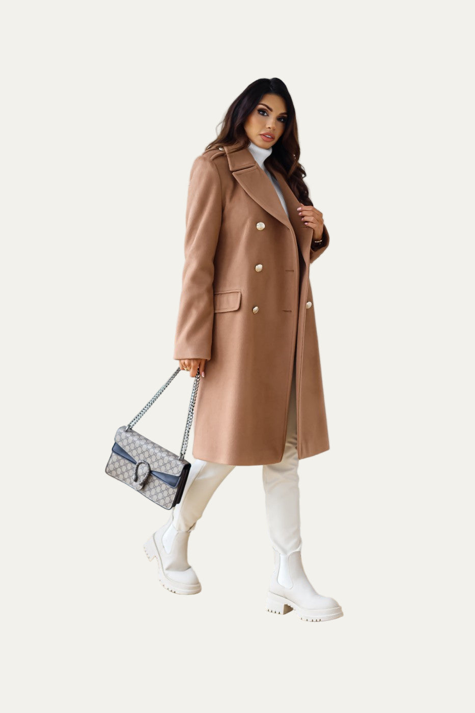 VogeLuxe | Manteau long croisé à boutons dorés pour femme 5