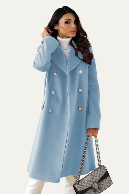 VogeLuxe | Manteau long croisé à boutons dorés pour femme 9