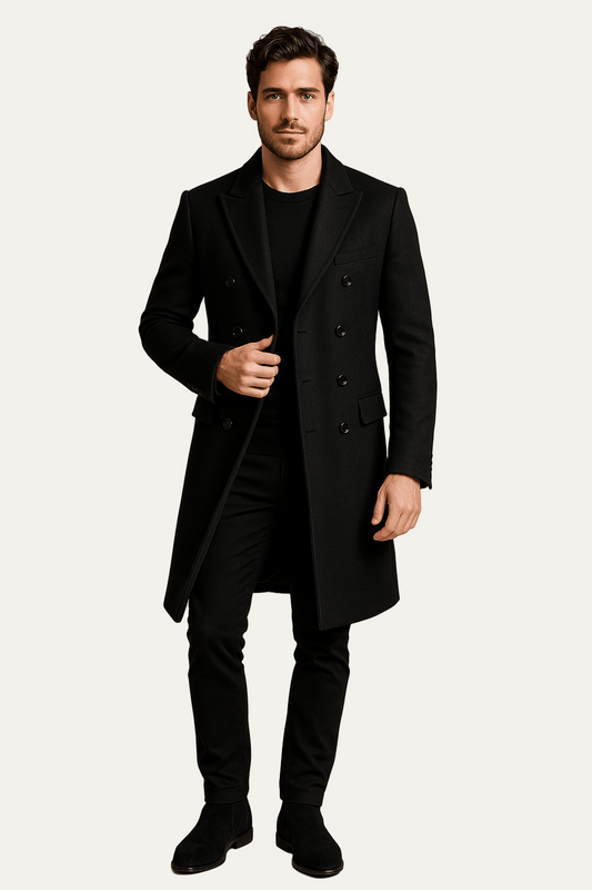 VogeLuxe | Manteau long croisé classique et élégant pour homme 0
